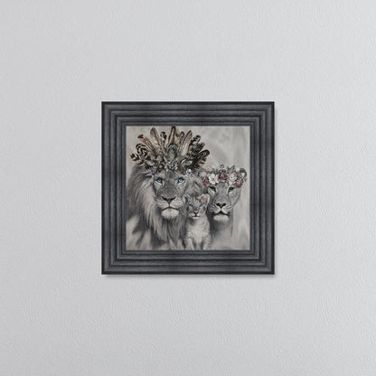Lion Family With One Cub Framed Wall Art