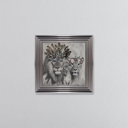 Lion Family With One Cub Framed Wall Art