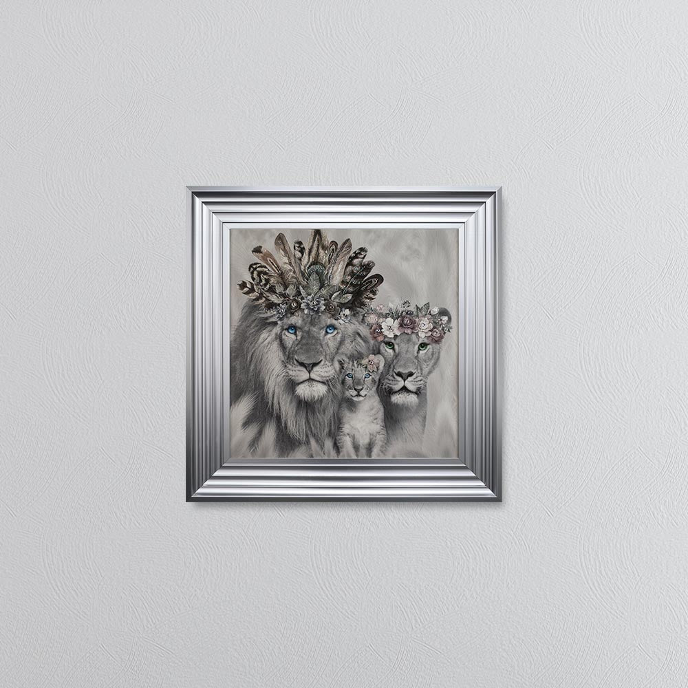 Lion Family With One Cub Framed Wall Art