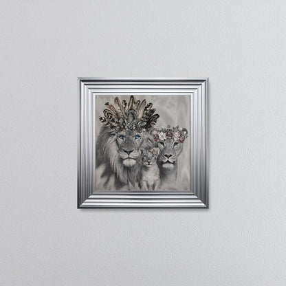 Lion Family With One Cub Framed Wall Art
