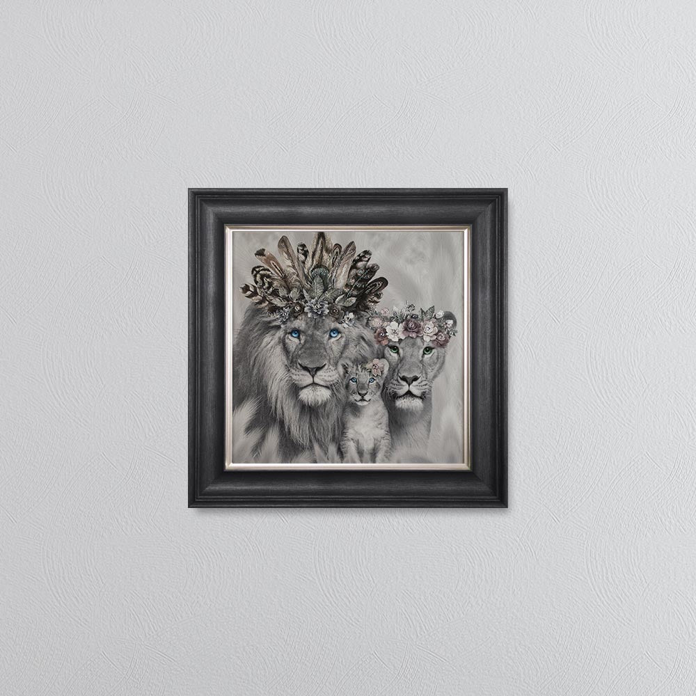 Lion Family With One Cub Framed Wall Art