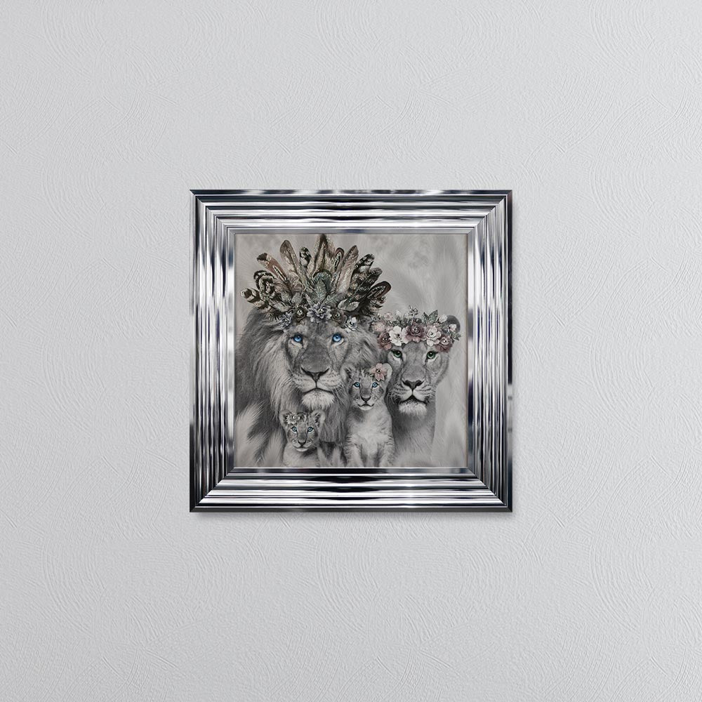 Lion Family With Two Cubs Framed Wall Art