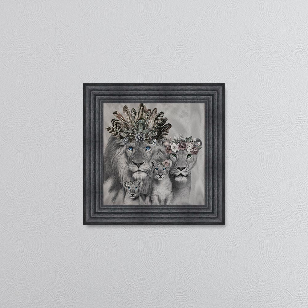 Lion Family With Two Cubs Framed Wall Art