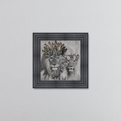 Lion Family With Two Cubs Framed Wall Art