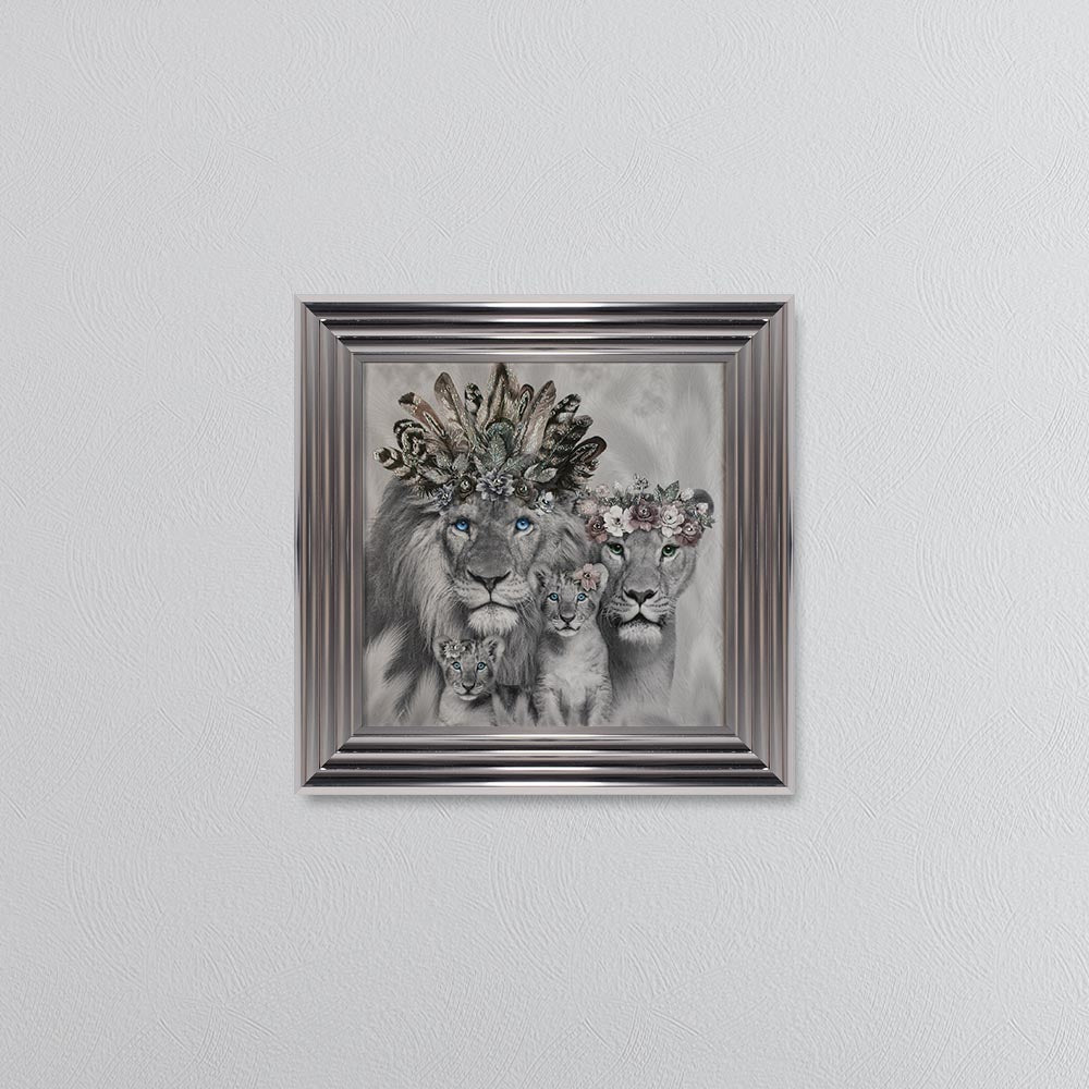 Lion Family With Two Cubs Framed Wall Art