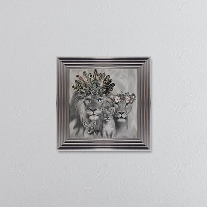 Lion Family With Two Cubs Framed Wall Art