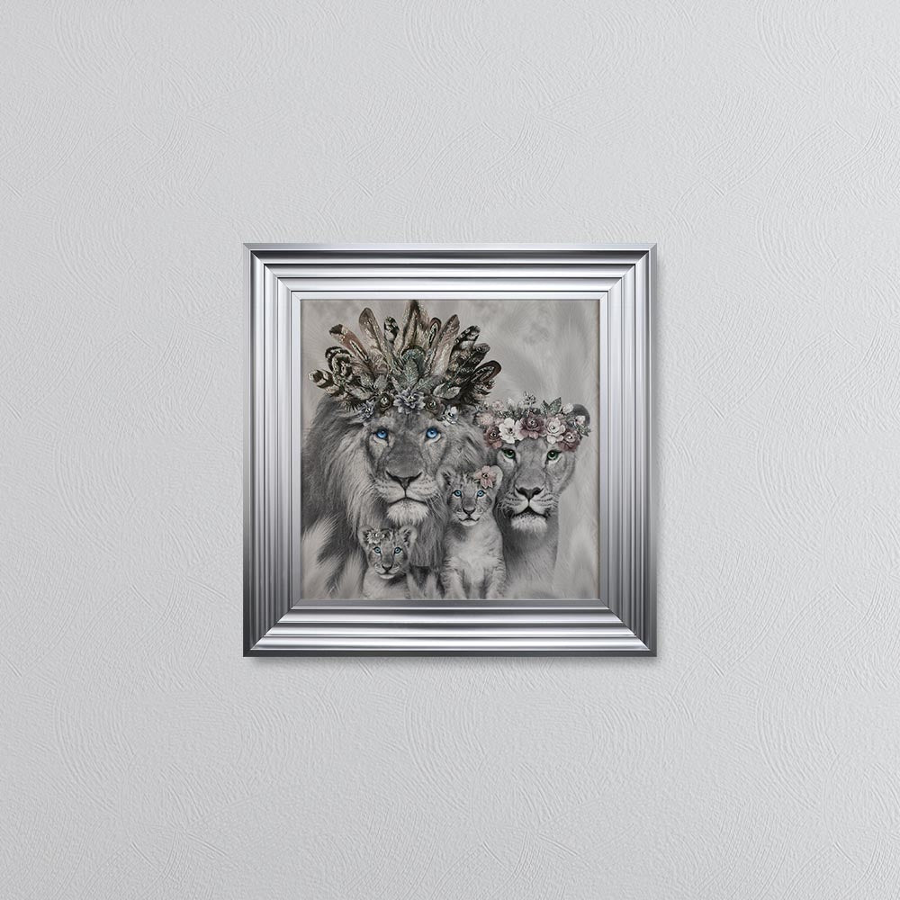 Lion Family With Two Cubs Framed Wall Art