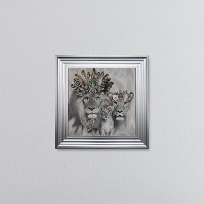 Lion Family With Two Cubs Framed Wall Art