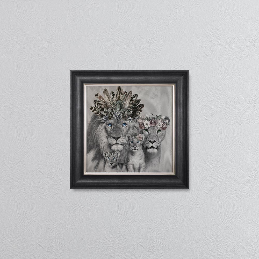 Lion Family With Two Cubs Framed Wall Art