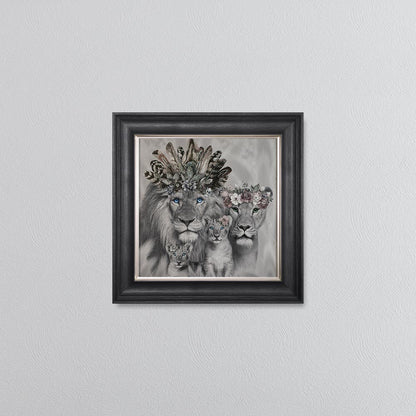 Lion Family With Two Cubs Framed Wall Art