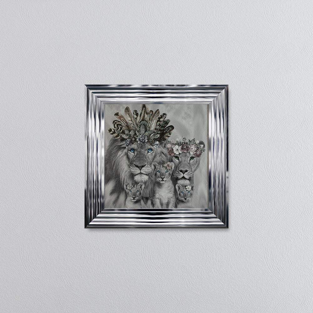 Lion Family With Three Cubs Framed Wall Art