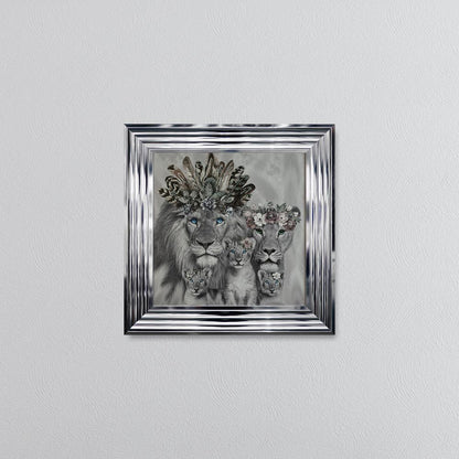 Lion Family With Three Cubs Framed Wall Art