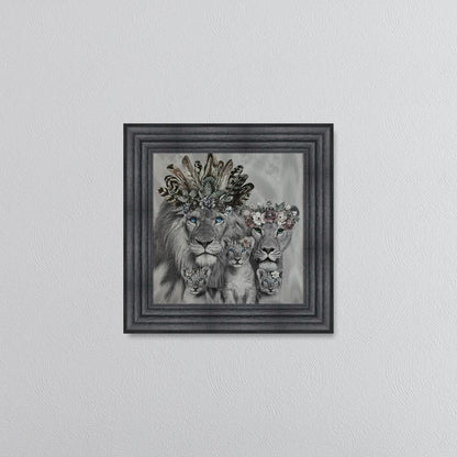 Lion Family With Three Cubs Framed Wall Art
