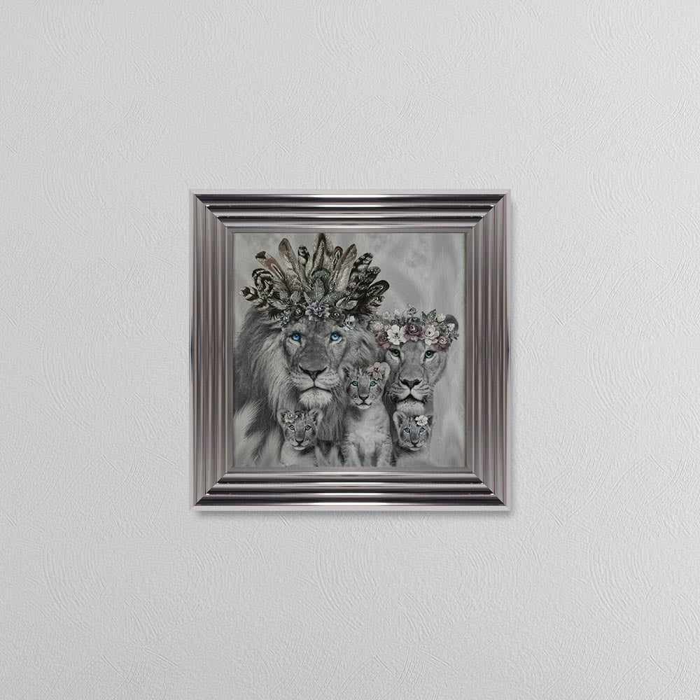 Lion Family With Three Cubs Framed Wall Art