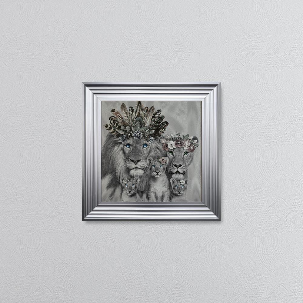 Lion Family With Three Cubs Framed Wall Art