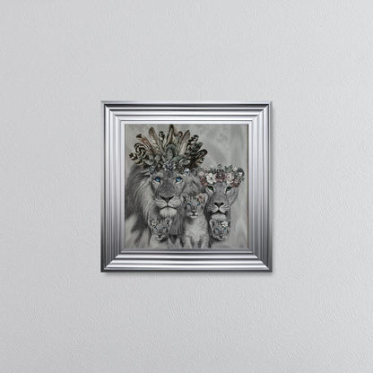 Lion Family With Three Cubs Framed Wall Art