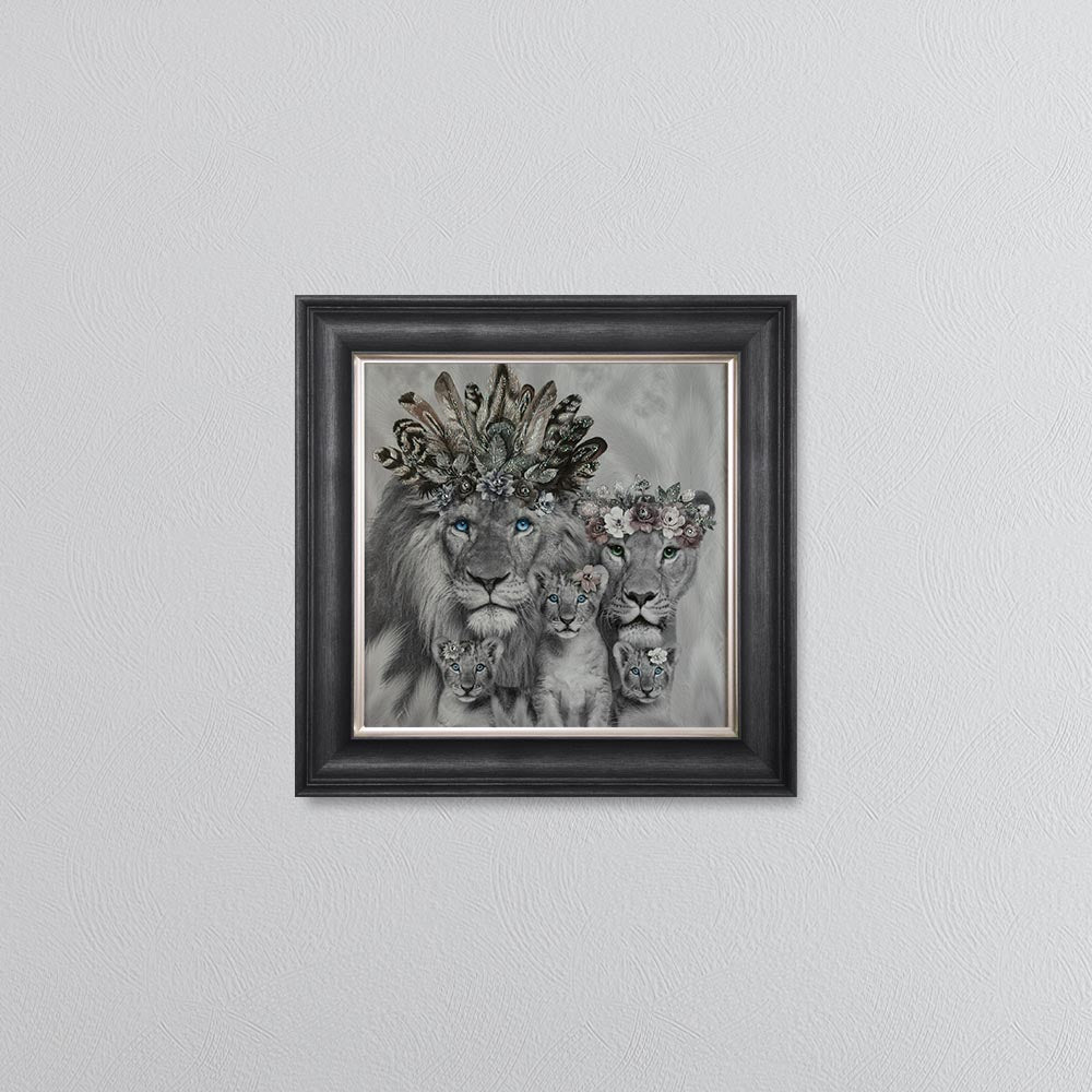 Lion Family With Three Cubs Framed Wall Art
