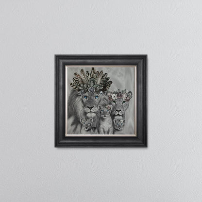 Lion Family With Three Cubs Framed Wall Art