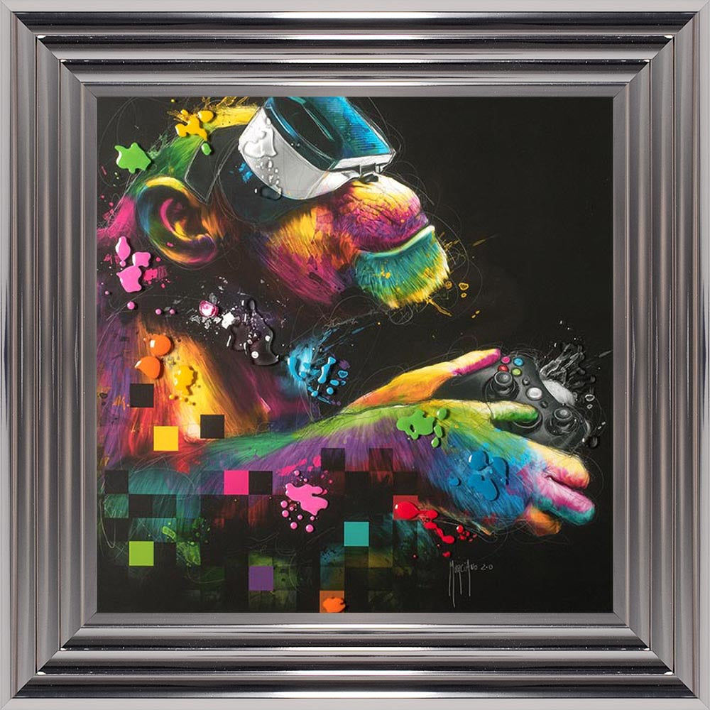 Monkey Gamer (Black Background) Framed Wall Art