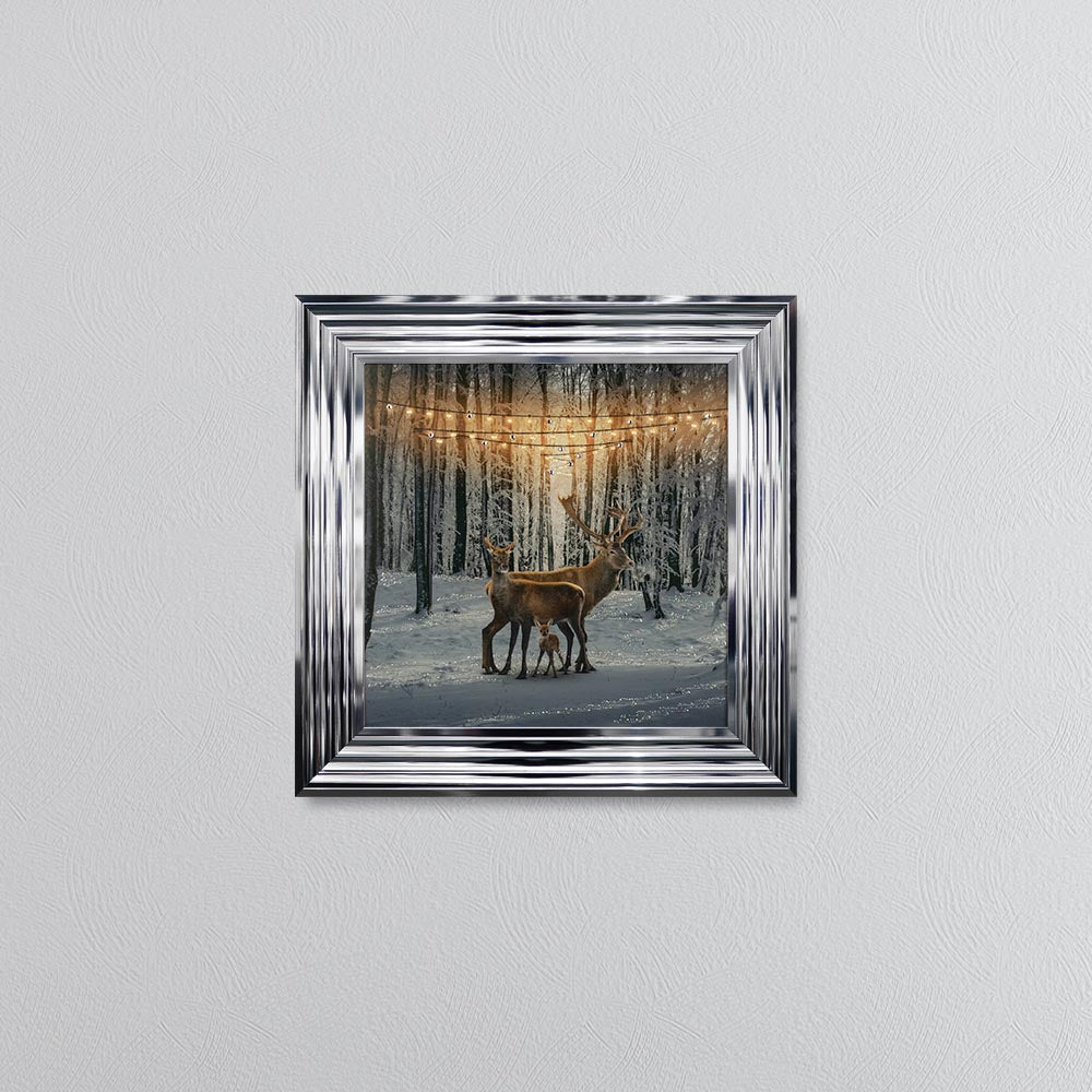 Winter Deer With One Fawn Framed Wall Art