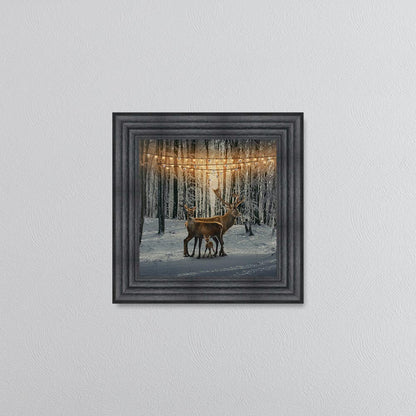 Winter Deer With One Fawn Framed Wall Art