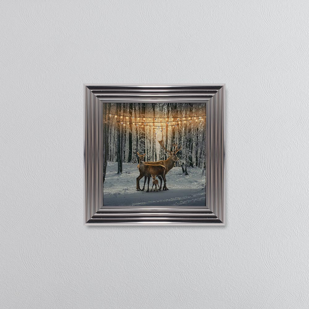 Winter Deer With One Fawn Framed Wall Art