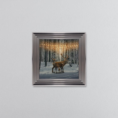Winter Deer With One Fawn Framed Wall Art