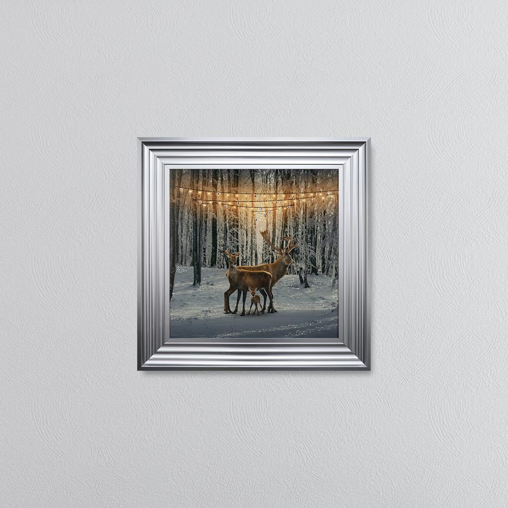 Winter Deer With One Fawn Framed Wall Art