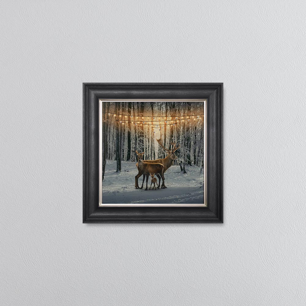 Winter Deer With One Fawn Framed Wall Art