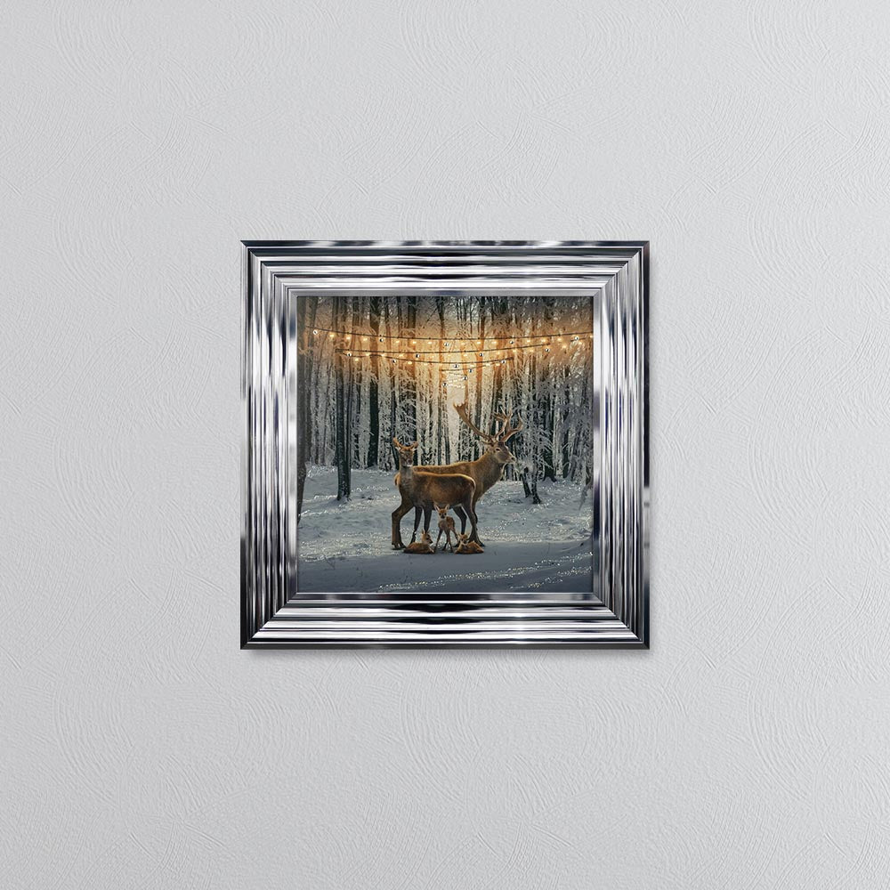 Winter Deer With Three Fawns Framed Wall Art