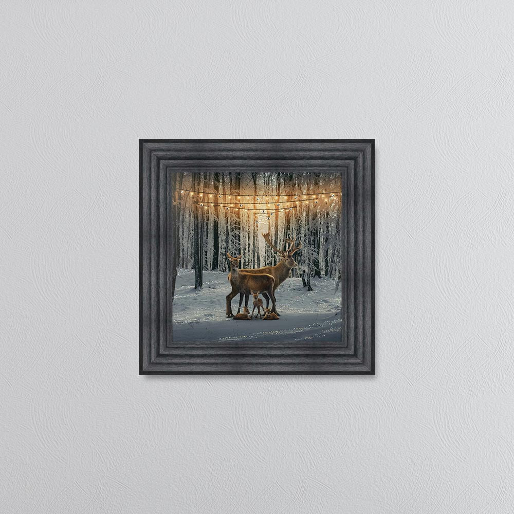 Winter Deer With Three Fawns Framed Wall Art