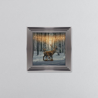 Winter Deer With Three Fawns Framed Wall Art