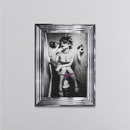 Girl Drinking On The Toilet Framed Wall Art