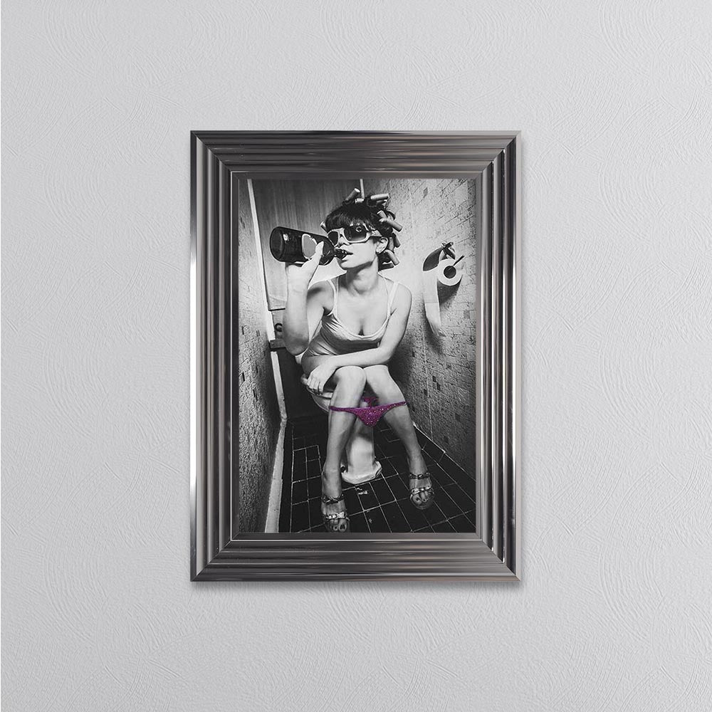 Girl Drinking On The Toilet Framed Wall Art