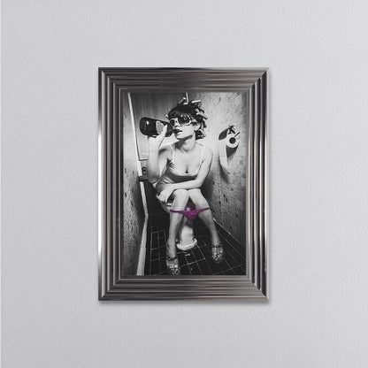 Girl Drinking On The Toilet Framed Wall Art
