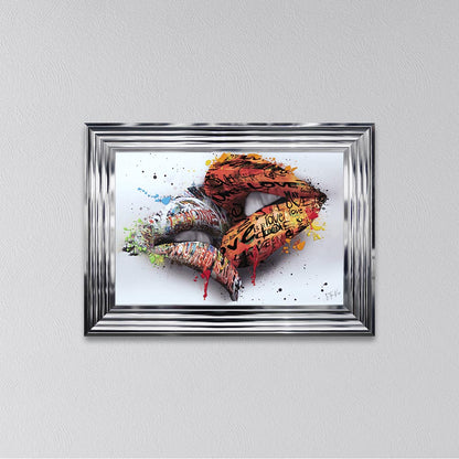 In The Kiss Orange Lips Framed Wall Art