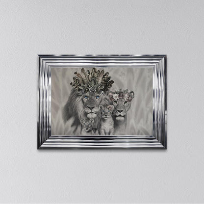 Lion Family With Two Cubs Framed Wall Art