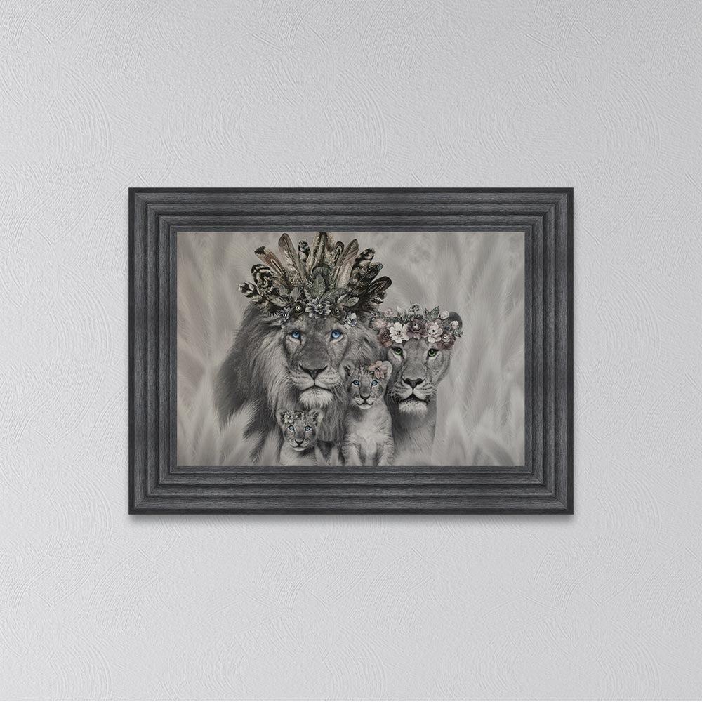 Lion Family With Two Cubs Framed Wall Art