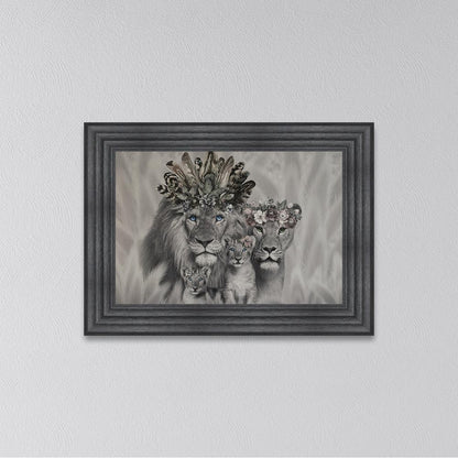 Lion Family With Two Cubs Framed Wall Art