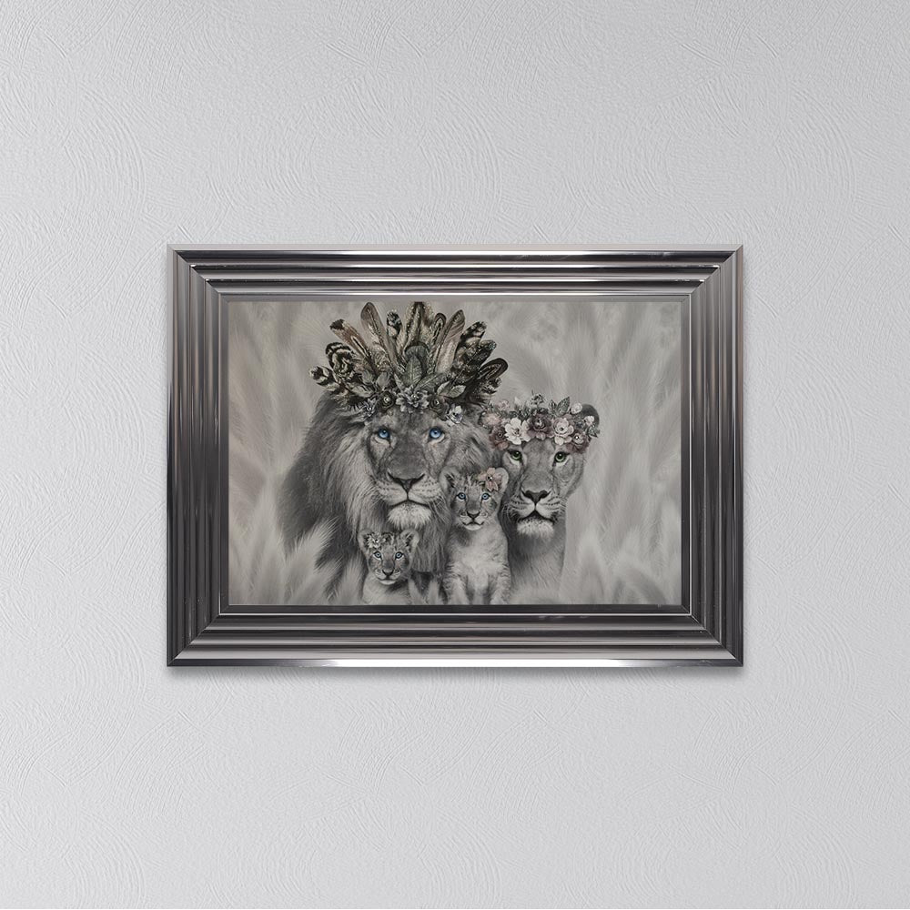 Lion Family With Two Cubs Framed Wall Art
