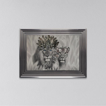 Lion Family With Two Cubs Framed Wall Art