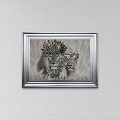 Lion Family With Two Cubs Framed Wall Art