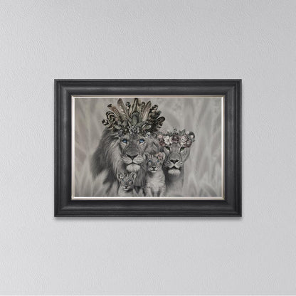 Lion Family With Two Cubs Framed Wall Art