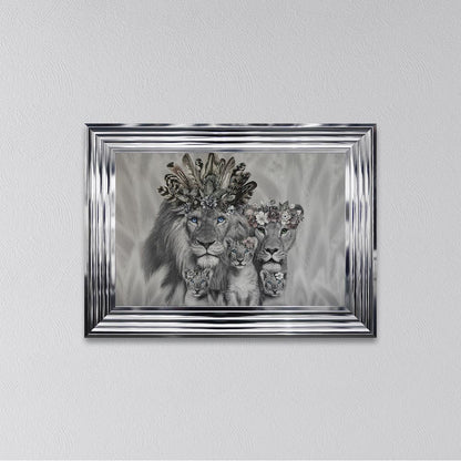 Lion Family With Three Cubs Framed Wall Art