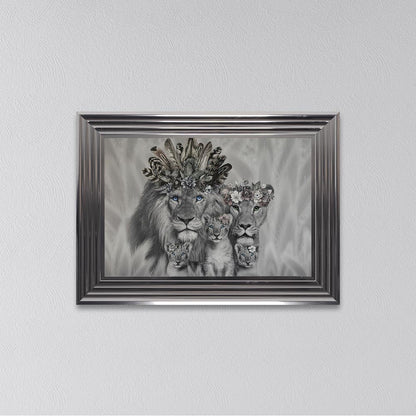 Lion Family With Three Cubs Framed Wall Art
