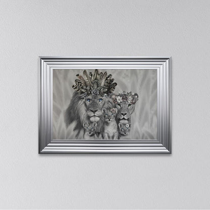 Lion Family With Three Cubs Framed Wall Art