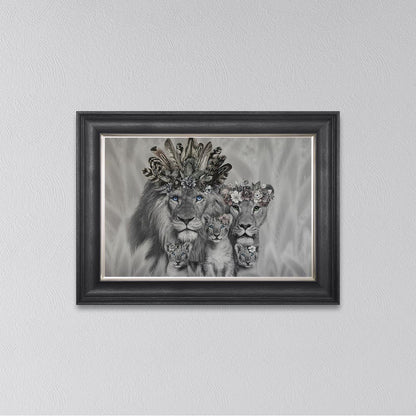 Lion Family With Three Cubs Framed Wall Art