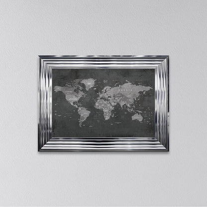 Grey World Map Framed Wall Art
