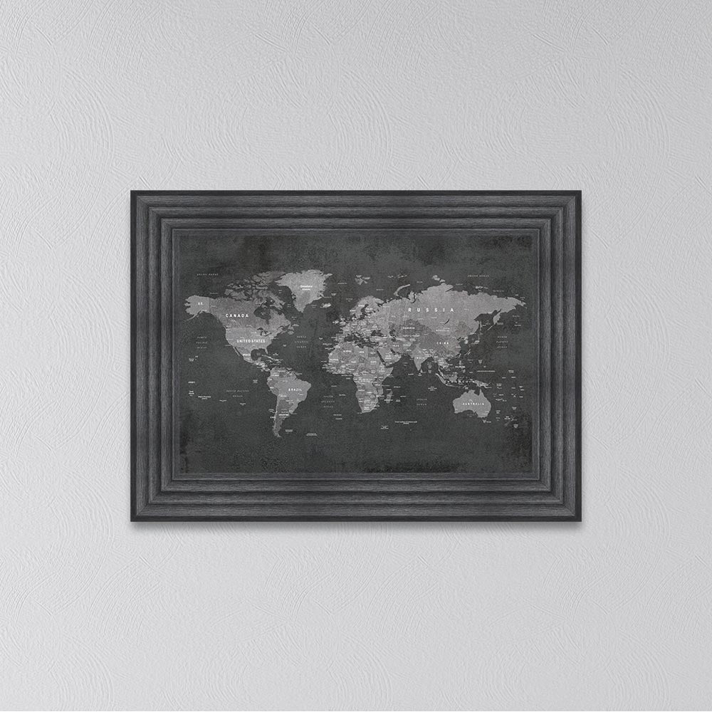Grey World Map Framed Wall Art