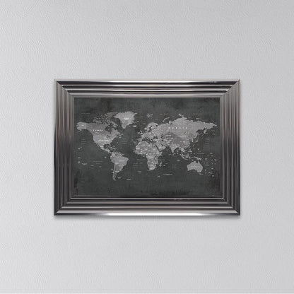 Grey World Map Framed Wall Art